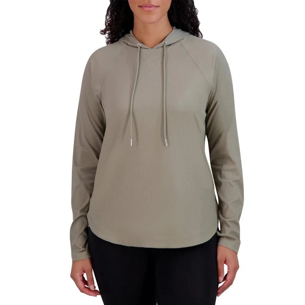Sage Women's Plus Size 2X Olive Ribbed Hooded Pullover Sweatshirt Top NWT